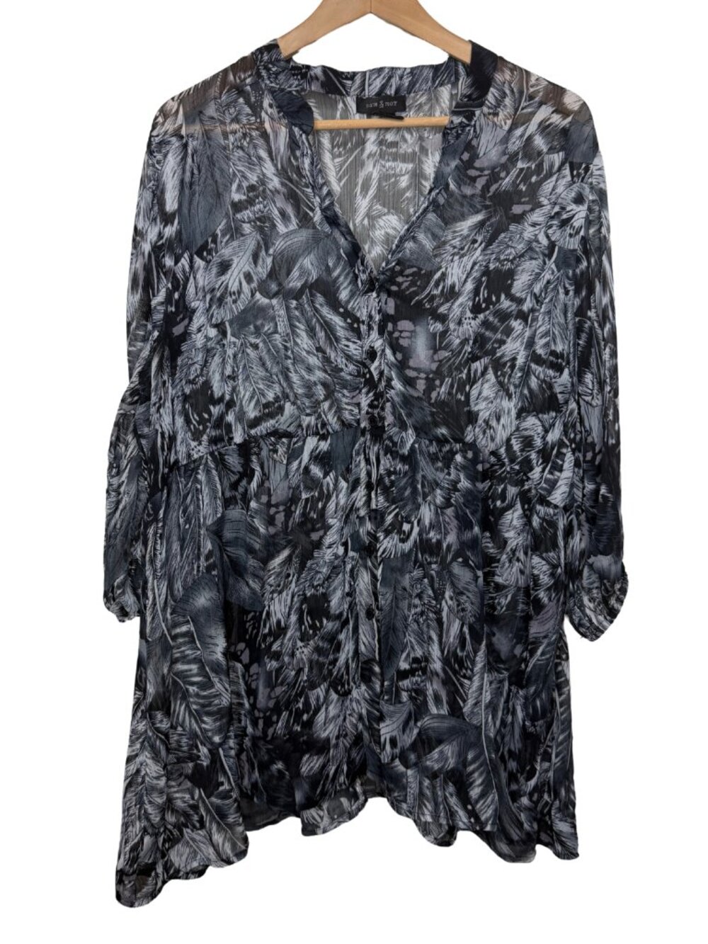 Sam & Max Abstract Palm Feather Print Tunic Blouse Size 2X Like New